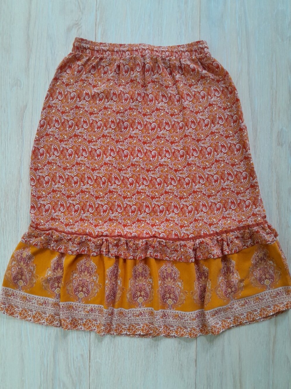 Cynthia Rowley Boho Paislay Maxi Skirt Orange Tassel Tie - Picture 4 of 15